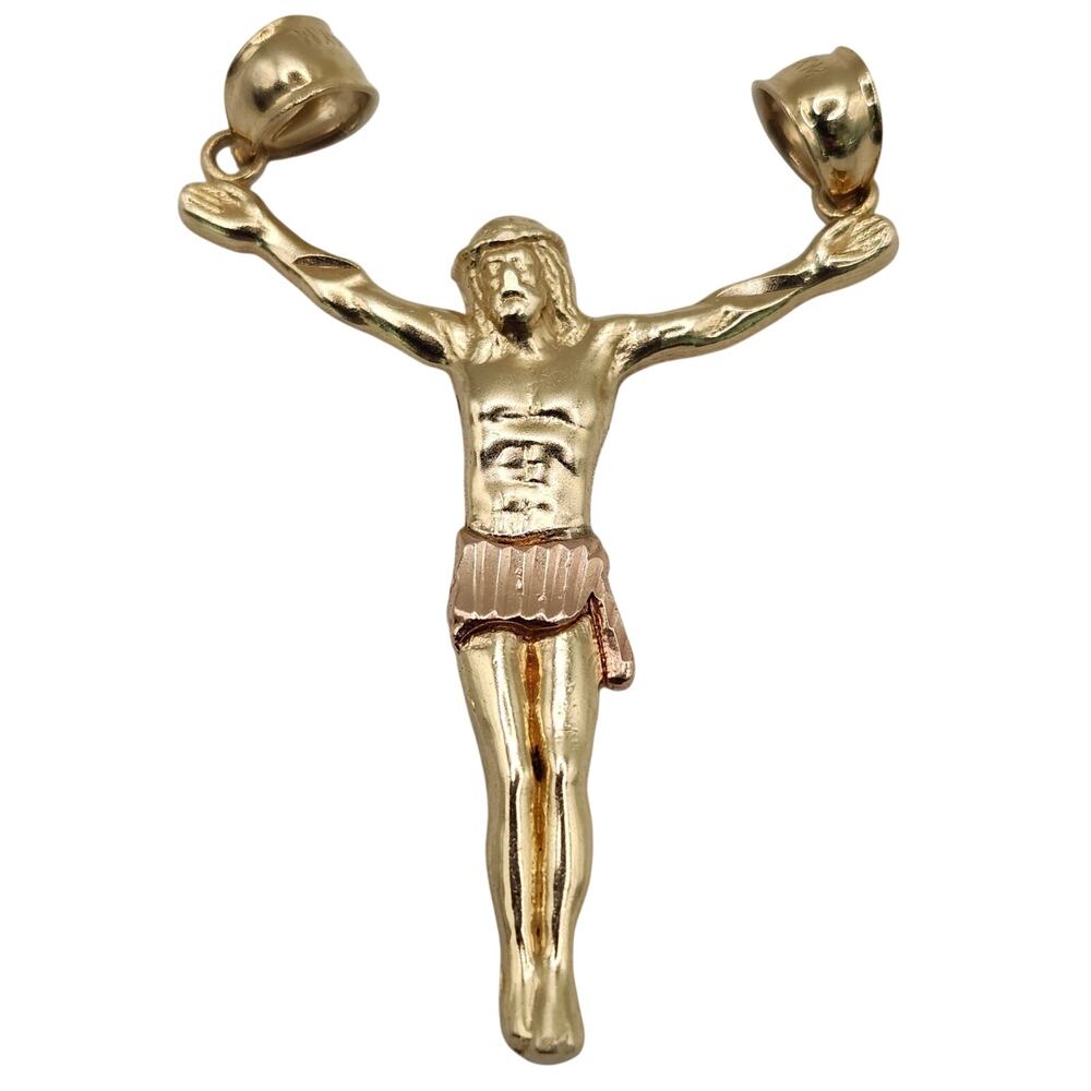 14K Two-Tone Yellow & Rose Gold Jesus Christ Crucifix Body Pendant 3.9g, 1.75IN